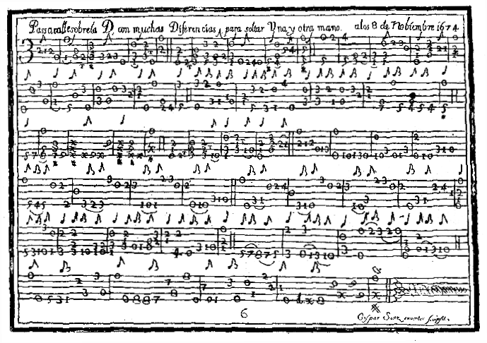 Pasacalle de Gaspar Sanz - tablatura original